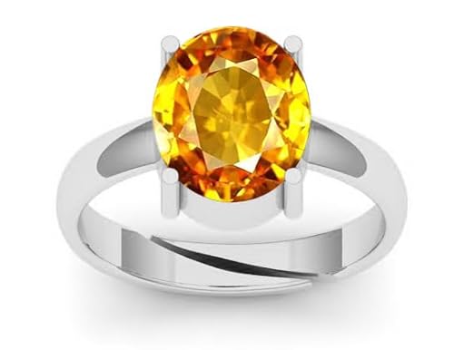 Dinjewel YAK-AK-03 6.25 Carat Beautiful Natural Yellow Sapphire Gemstone Oval Cut Statement Silver Ring cover