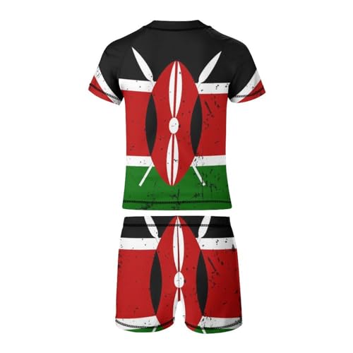 Retro Kenyan FlagChildren's Casual Swimsuit Set - Simple and Versatile10-12Y（150cm）3