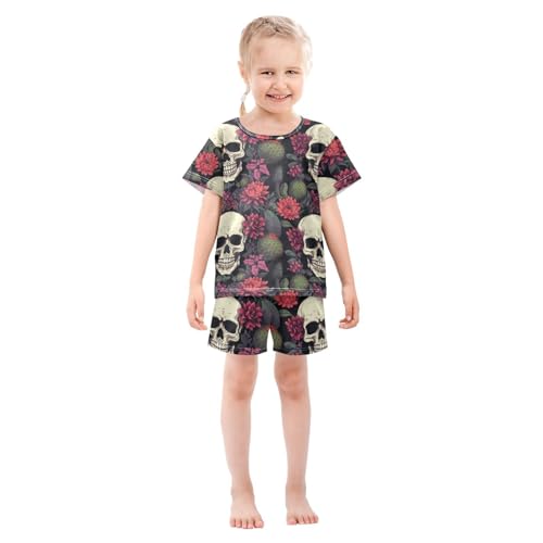 ALAZA Skull Flowers Cactus Pajama Set Short Sleeve Sleepwear Soft Lounge Nightwear3