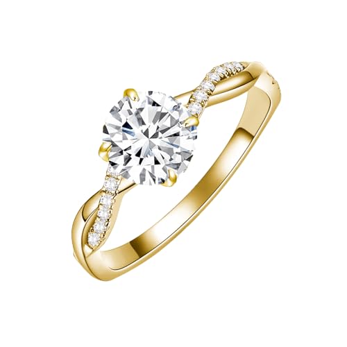 Round Cut Infinity Twist Engagement Rings for Women,10K 14K 18K Solid Gold 1.3 cttw. Moissanite Rings Engagement Wedding Anniversary Promise Bridal Bands with Engraved Name