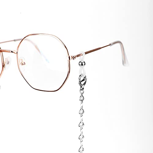 Image of Eyeglass Chain Silver Stainless Steel Handmade Necklace for Reading Glasses Sunglass Beaded Chains for Men Women