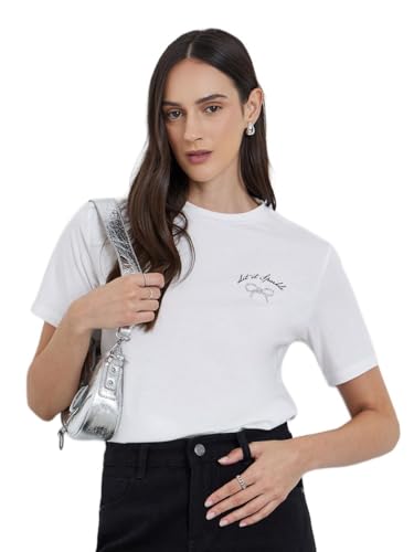 Styli Women White Embellished Knitted T-Shirt S - White