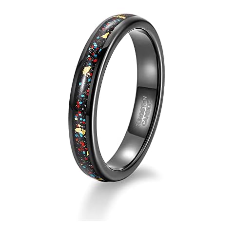 TRUMIUM 4mm 6mm Tungsten Rings for Men Women Galaxy Opal Gold Foil Inlay Mens Wedding Band Engagement Promise Ring Comfort Fit Size 6-13, Opal Cover