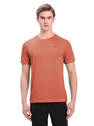 Image of TECHNOSPORT Men's Solid Slim Fit Round Neck T-Shirt TECHNOCOOL+ Half Sleeve Slip On Polyester for Gym Running Workout UPF50+ Anti Odour