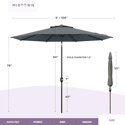 Image of Midtown Umbrellas Lean - 9 Ft Patio Umbrella, Cast Slate Canopy