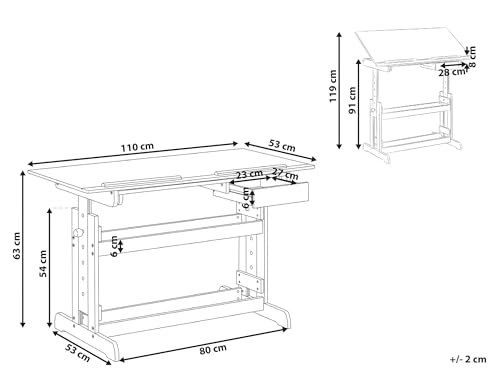 Beliani Escritorio de Altura Regulable Manual para habitación Infantil MDF Altura y Tablero Ajustables Blanco Nannup - imagen 3