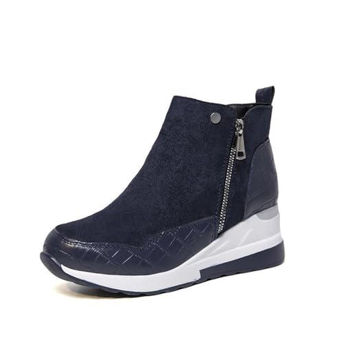Qgtxf Zapatillas Deportivas de Moda para Mujer Talón Cuña Plataforma Botines de Tobillo Botas Vestido con Cremallera Lateral Zapatos Cómodos Caminar(Blue,40 EU)