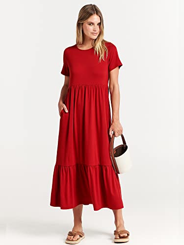 Image of ANRABESS Womens 2026 Summer Casual Maxi Dress A line Tiered Flowy Short Sleeve Crewneck T Shirt Beach Travel Long Dresses