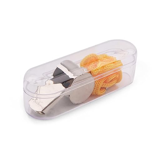 5 silbatos de acero inoxidable con cordón para árbitros miniatura 1