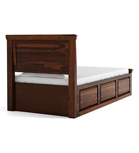 Image of Wudniture Solid Sheesham Wood Single Bed I Sheesham Wood Single Size Bed-Honey Teak Finish