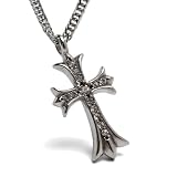 [silver KYASYA]ステンレス クロスネックレス シルバー キラキラ 十字架 ペンダント ダブル喜平 ストーン 50cm 60cm メンズ 男性 金属アレルギー対応(50cm)