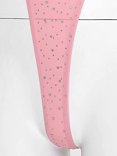 Taikmd Women's Leotard Sleeveless Rhinestone Thong Bodycon Bathing Suits Scoop Neck One Piece Swimsuits Y Tank Diamond Mesh Bodysuit Bikini Top (Pink) #TOP2