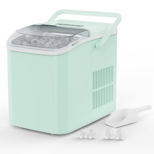 Image of NEWBULIG Ice Makers Countertop with Handle, Portable Ice Machine, 9 Bullet Ice Cubes in 6 Mins, 26lbs in 24Hrs, Auto-Cleaning, with Basket and Scoop, for Home, Kitchen, RV, Camping,Green