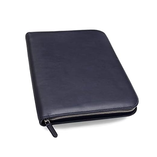 Portadocumentos en 100% cuero de plena flor - hecho a mano por expertos artesanos - Espacioso y seguro, perfecto para reuniones y clases - con cierre de cremallera - Azul marino