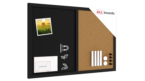 ALLboards Tableau COMBI Liège/à Craie Magnétique Noir 60x40cm Cadre en Bois Laqué