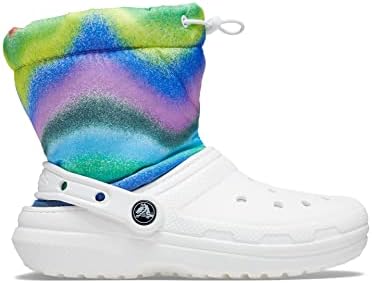 Crocs Classic Lined Neo Puff Fuzzy Winter Boots Snow, White/Multi Spray Dye, 2 US Unisex Little Kid | Image 5