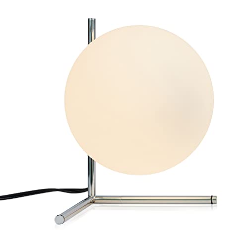 Bokt Modern Globe Table Lamp Chrome Simple Desk Lamp Bedside Nightstand Small Lamp Nordic Creative Design White Glass Ball Reading Lights For Study Living Room Bedroom Children Room Cabinet Farmhouse cover