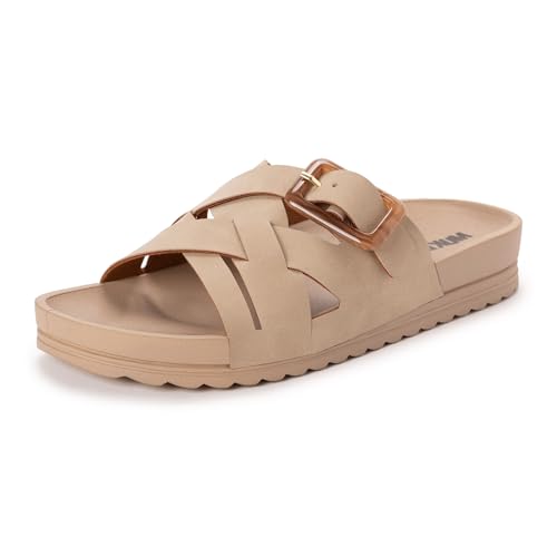 MUK LUKS Women's Grand Shayna Sandal, Stone, 9 -  03809240042
