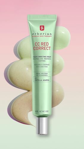Image of Erborian CC Red Color Correcting SPF 25 Green Pigment Cream, Neutralizes Redness, Calms Skin, Lightweight, Tone‑Perfecting Primer, Korean Skincare