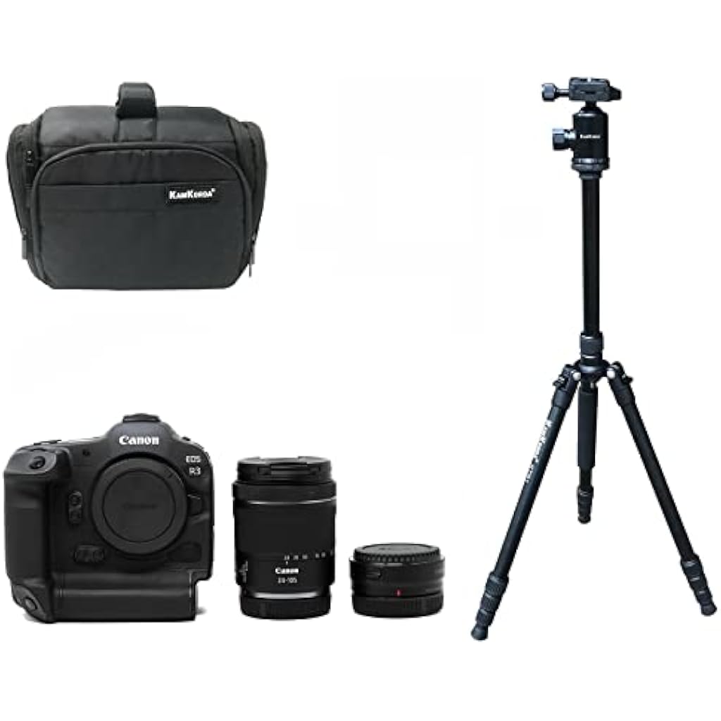 Camera Bag + Tripod + R3 Mirrorless Digital Camera + Adapter +RF 24-105mm f/4-7.1 24MP Full Frame CMOS Sensor, DIGIC X Image Processor, 0 Bit Internal Video Vertical Grip