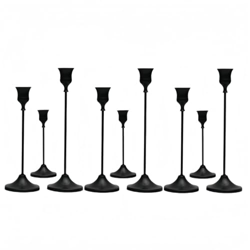 Vintage Gold Candle Holders Set for Taper Candles – Golden Candlestick Holder Set for Christmas, Table Centerpiece, Wedding, Long Candle Sticks, Metal Candle Holder Decor (Black 9PC)
