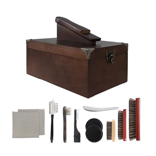 Shoe shine box kit vintage wooden shoe polish box storage box shoe shine brush Shoe Care kit for Leather shoes products Accessories.essentials shoe shine Care & Cleaning tools Gift for men&women.