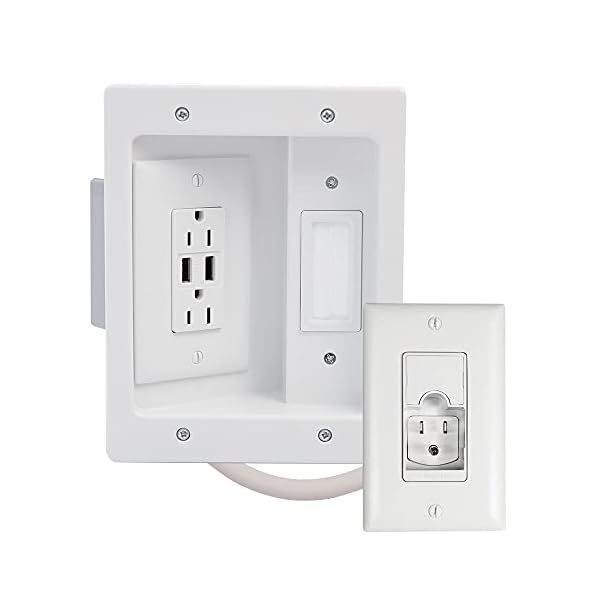 On-Q, White, 5.1, CPU306W-V1 Legrand, Cable Management, Recessed In Wall TV Power Kit with USB, Home Office & Theater…