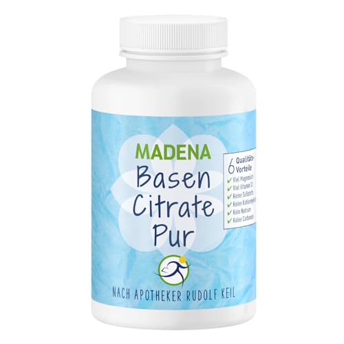 MADENA BasenCitrate Pur, 180 Kapseln, Elektrolyte-Lieferant mit 100% organischen Basen und viel Magnesiumcitrat, Zink, Kalium, Calcium, plus viel Vitamin D3