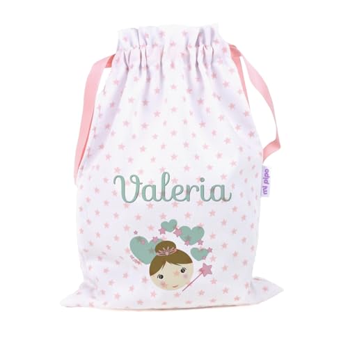 Mi Pipo - Saco de tecido para berçário personalizado | bolsa infantil em tecido 100 % algodão, com nome | 0-3 anos, fecho e fitas para pendurar | fácil limpeza e design exclusivo, Fada