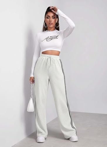 Image of dockstreet Straight Long Length Trouser Style Drawstring Contrast Belt Black and White Trackpant for Women /Trending, Relaxed Casual Lowers for Women