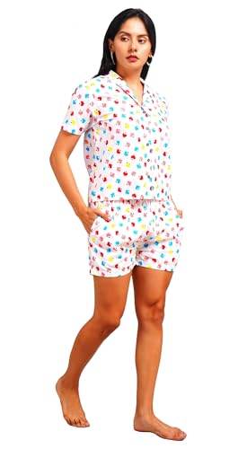 Image of Women's and Girls Cotton Printed Relaxed Night Suit Set of Top & Shorts Set II Sleepwear Set