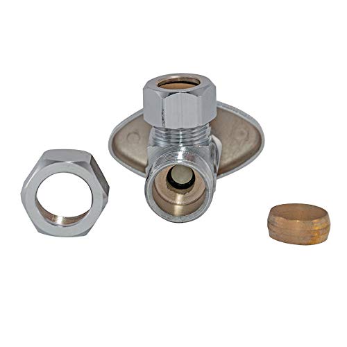 Image of Eastman 1 /2 Inch OD Compression x 5 /8 Inch OD Compression Multi-Turn Angle Stop Valve, Brass Plumbing Fitting, Chrome, 04358LF
