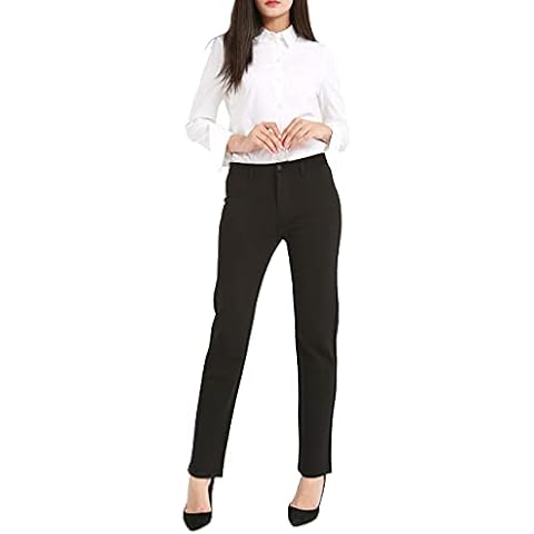 Bamans Trousers black women's elegant trousers slip on elastic waist casual daily office trousers, Black-red, XXL Cover
