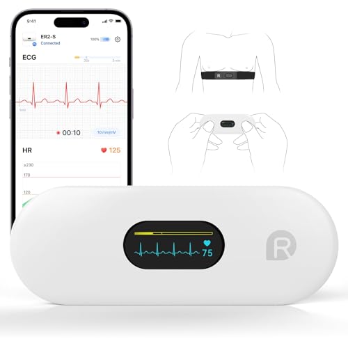 CheckMe ER2-S EKG Gerät für Zuhause & Unterwegs, EKG mit Brustgurt, 30s bis 15Min Messung, Echtzeit-APP, Unbegrenzter Speicher, 0.96' OLED, für iOS Android