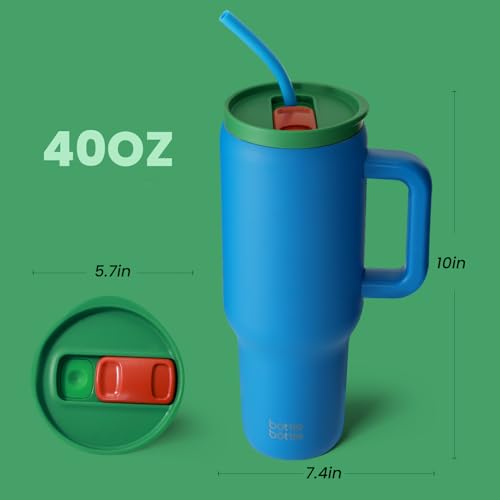 BOTTLE BOTTLE 40oz (1.2L) Kaffeebecher aus Edelstahl mit Griff & Strohhalm, BPA-frei, isolierter Thermobecher für Reise, Büro, Uni & Sport, Geschenkidee für Kaffee- und Teeliebhaber (Tiefsee) 4