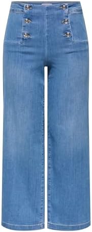 ONLY Female Jeans mit weitem Bein Onlnew Hohe Taille Weite Passform - kurz geschnitten Verkürzt Jeans