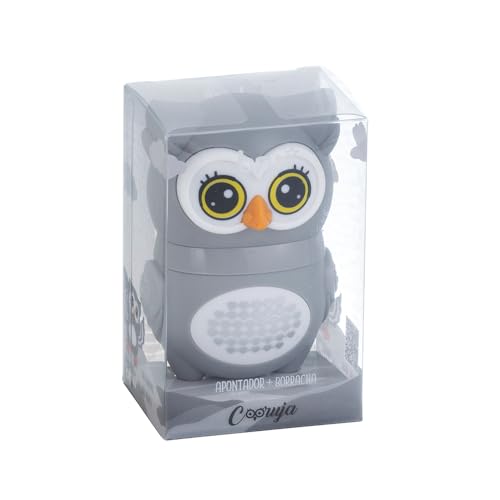 Apontador Plástico e Borracha Coruja BRW (Cinza)