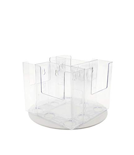 4 Pocket Spinning Tri-Fold Brochure Rotating Counter Display Clear with White Carousel Base for Amenities and Attractions in Visitor Centers by Marketing Holders