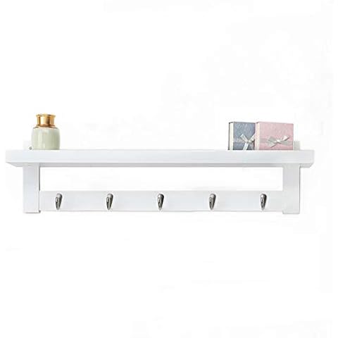 ZYCW Wall-Mounted Shelf and Hook Coat Rack and Hook Rack Upper Floating Shelves for Storage for Hallway Bathroom Living Room Bedroom (white,4 hooks) Cover