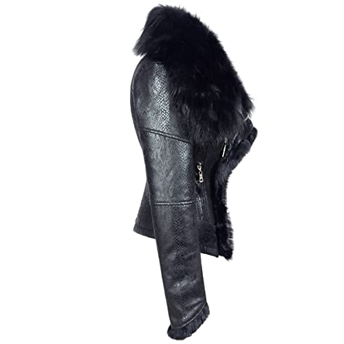Fashion Sx Women's Winter Warm Fixed Fur Lapel Leather Jacket Punk Motorcycle Biker Short Coat (2Xl, Black) #TOP2