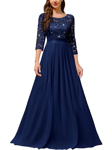 Miusol Women's Classy Scoop Neck Sequin Floral Lace Formal Party Maxi Dress