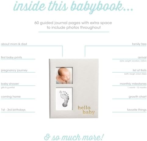 Pearhead Gray Linen Hello Baby Memory Book, Includes Clean-Touch Ink Pad — 사진 3