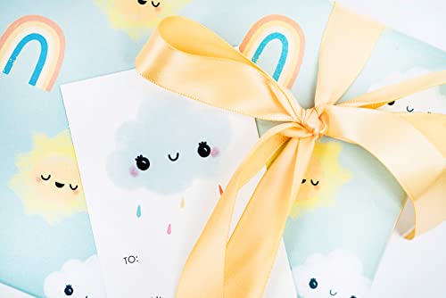 Baby Shower Wrapping Paper Set With Ribbon And Tags - Baby Gift Wrap Bundle - Perfect For Gender Neutral Baby Gift - Rainbow Wrapping Paper Gift Set W/ Qty. 3 Sheets 27” X 39” Folded Baby Gift Wrap (3) + 3 Meters Of Yellow Ribbon & 3 Cloud Baby Gift Tags – Cute Wrapping Paper For Newborn Gift, Baby Shower Wrapping Paper Boy Or Girl #TOP3