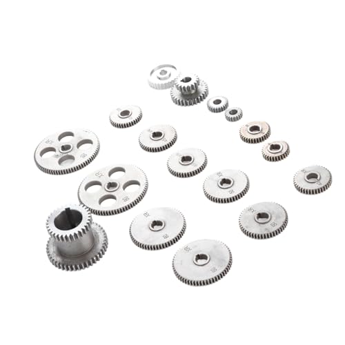 SustVita Metal Lathe Gears Set, 18Pcs Mini Lathe Replacement Gears and Metal Motor Gears with Motor Belt Pulley HT250 Gray Iron,
