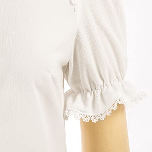 Women's Short Sleeve Vintage Blouse Semi Loose Button Shirts Retro Puff Sleeve Slim Tops For Women Plus White Xl #TOP5