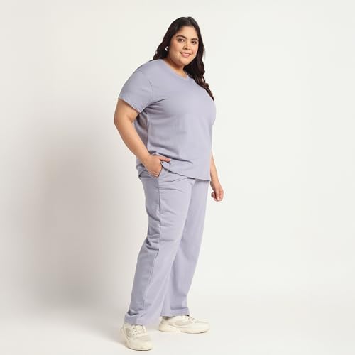 Image of Women's Relaxed Fit Cotton Co-Ord Set | Half Sleeve Top & Wide Leg Pants | Travel & Casual Wear
