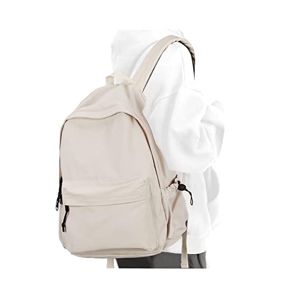 PAUBACK Beige School Backpack for Girls Water Resistant High School Book Bag Simple Backpack for Teens Boys Girls, Lightweight Simple Middle School Back Pack Daypack