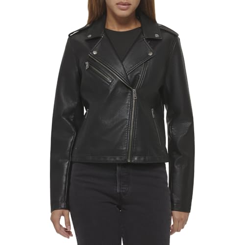Levi's Women's Faux Leather Classic Motorcycle Jacket (Regular and Plus Sizes), BLACK, Large