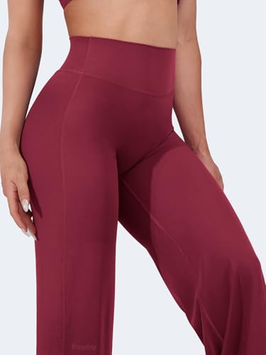 VOYJOY Straight Leggings Bottoms Wide Leg Pants for Women 29"/ 31.5"/33" High Waist Stretch Casual Sweatpants Ruby Red2