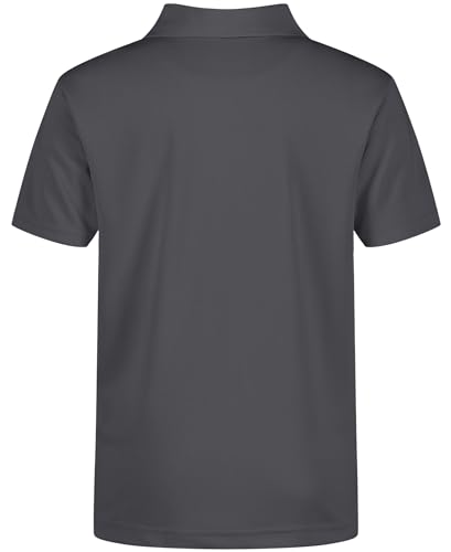 Image of Nautica Boys' School Uniform Short Sleeve Polo Shirt, Button Closure, Moisture Wicking Performance Material, Charcoal, 10-12